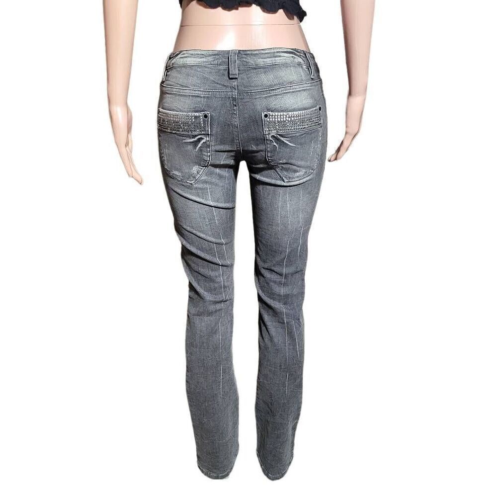 Gray distress Women mid-rise Studded back pockets straight pants 38/8 medium - Picture 1 of 6